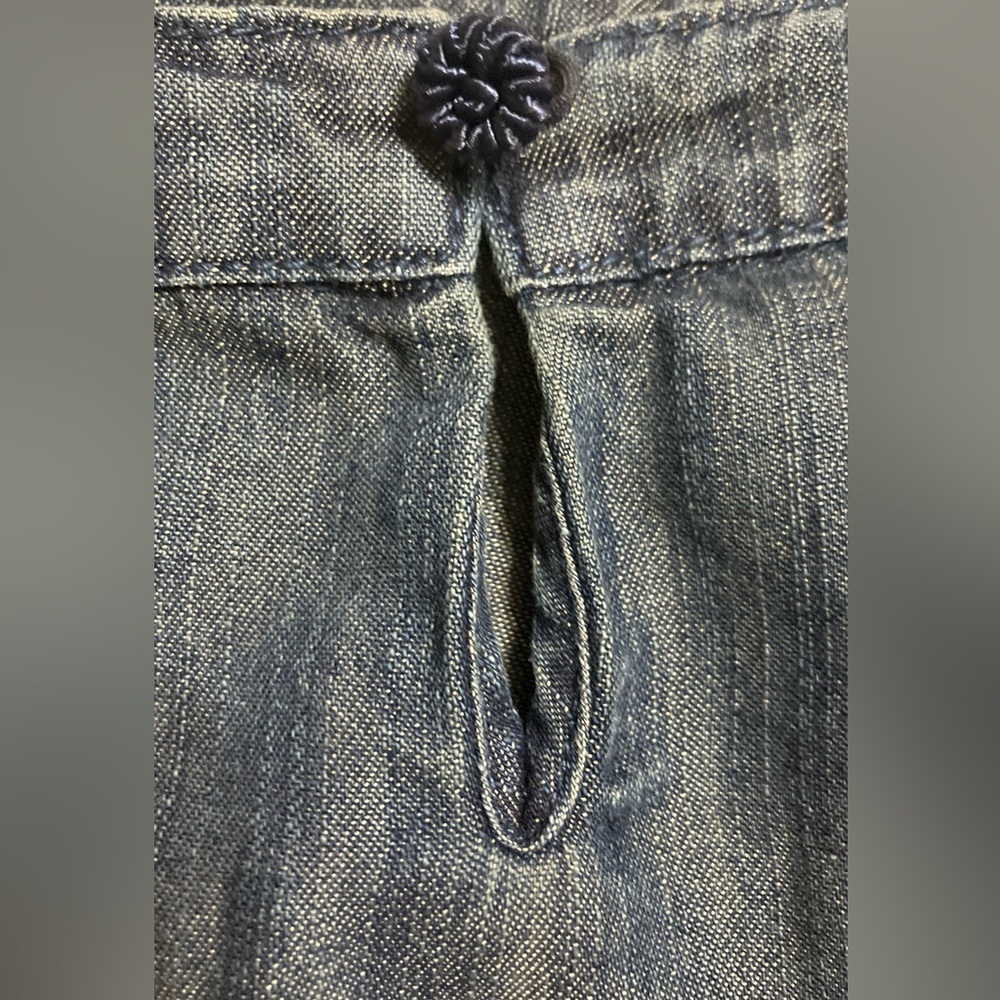 Soft Surroundings Lapiza Crochet Stripe Chambray Top Dark Wash Blue Denim - Picture 5 of 9